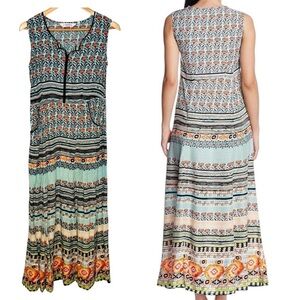 Biba Floral Bohemian-Print Boho Print Sleeveless Maxi Dress. Size Small.
